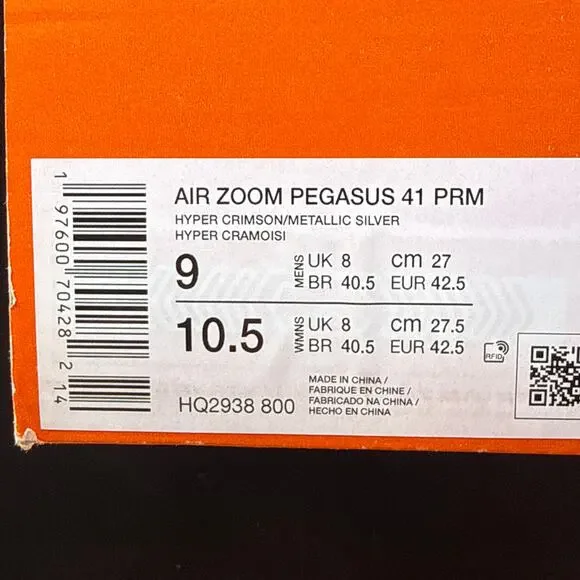 Nike Air Zoom Pegasus 41 Men’s Size 9 Premium Hyper Crimson HQ2938-800